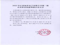 2022年江西旭昇電子有限公司第一批企業(yè)職業(yè)技能等級認定公示